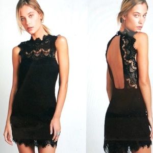 Free people open back black lace body con dress size small
